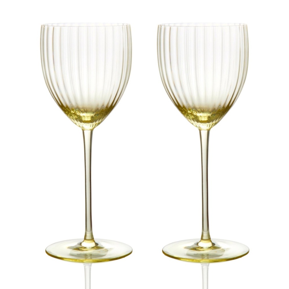 NEW Caskata Quinn Citrine White Wine Glasses (in box) set of two